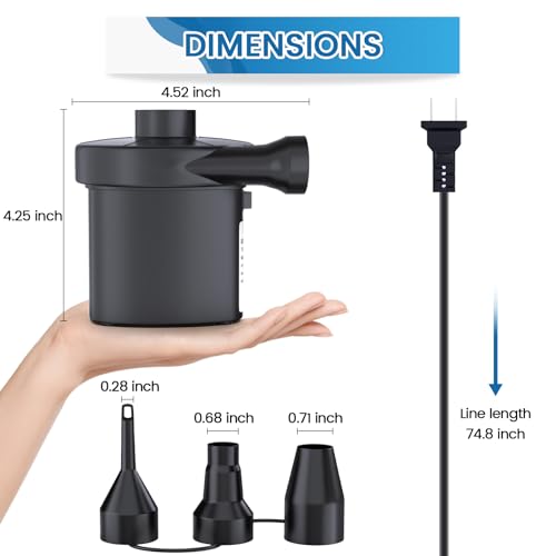 VANNPOOY Electric Air Pump for Inflatables with 3 Nozzles, Quick Inflate