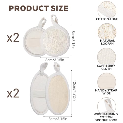 Natural Loofah Sponge Exfoliating Body Scrubber 4-Pack