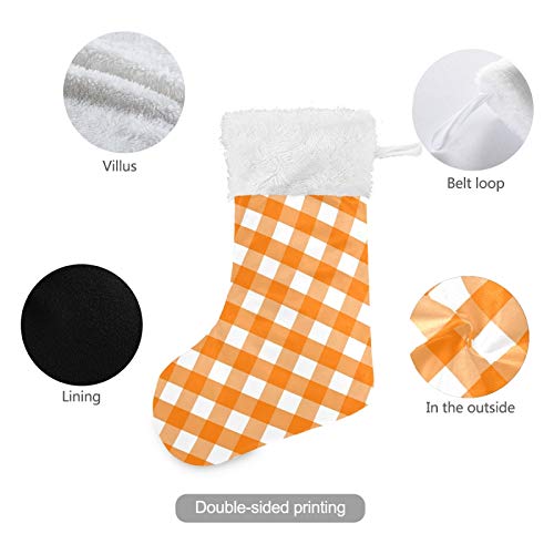 Personalized Orange Plaid Christmas Stocking 18 Inch Holiday Decor - A03