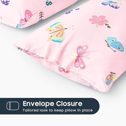 Wake In Cloud Butterfly Pillowcases, Pink Floral Standard 20x26, Set of 2