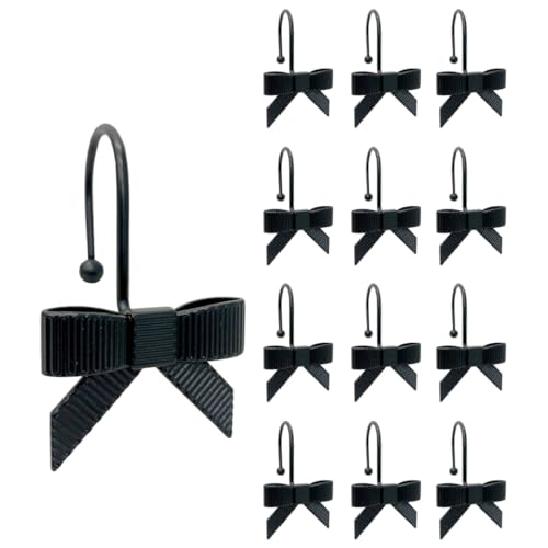 Luxape 12PCS Bow Shower Curtain Hooks - Smooth Gliding Metal Rings