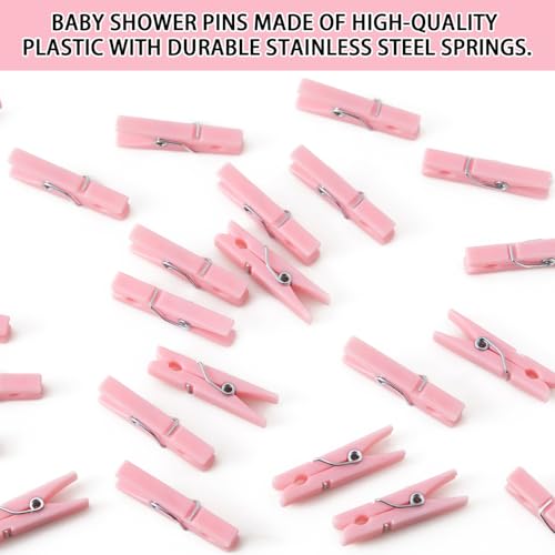 100 Pcs Pink Mini Clothespins with Jute Twine for Baby Shower