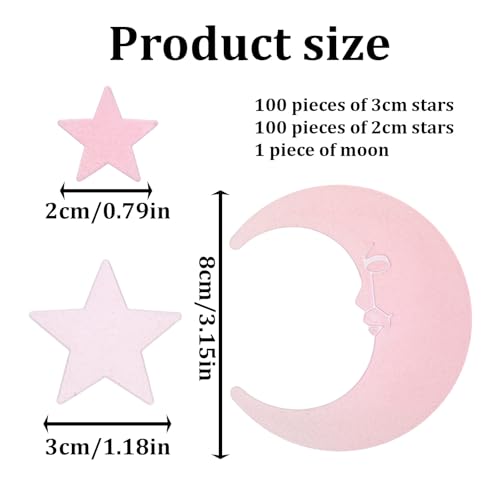 200 Pink Glow in the Dark Stars with Moon for Ceiling Decor