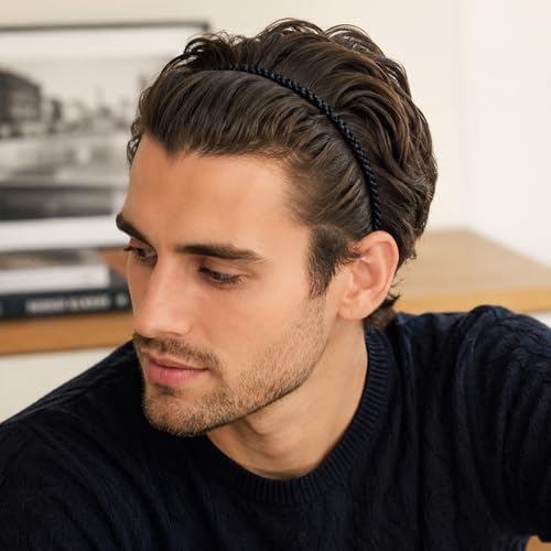 Gjinxi 2pcs Metal Thin Black Headbands for Women Men Lightweight Hair Bands