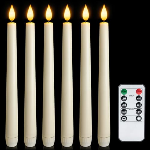 Ivory Flameless Taper Candles with Remote & Timer Set - 6 Pieces, 9.6 Inch LED Battery Candlesticks for Holiday & Home Decor - Variation: Ivory-6