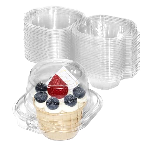 WIKDAY 50 Pack Plastic Cupcake Containers with Lids - Reusable Clear Food Storage