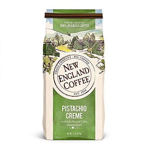 New England Coffee Pistachio Crème Ground Coffee 11oz Pack of 6 - Medium Roast, Arabica, Nutty Flavor