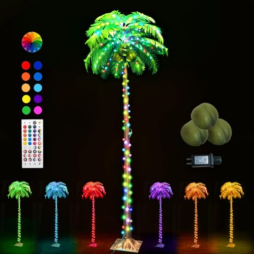 Color Changing 6FT Outdoor Palm Tree Lights with Remote Control and Coconuts