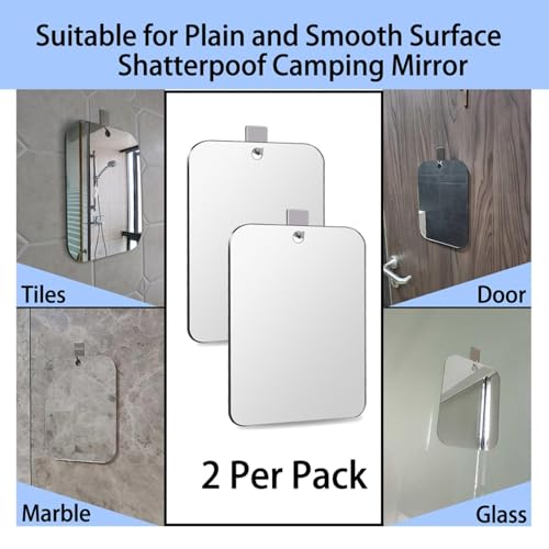 Quegau Silver 10.7x8 Inch Shatterproof Shower Mirror - 2 Pack, Wall Hanging & Portable
