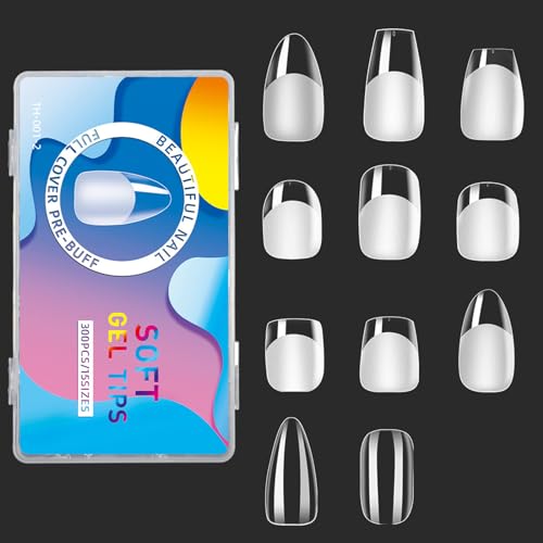 Yimart Short Square Gel Nail Tips - 300pcs Traceless Frosted Artificial Nails