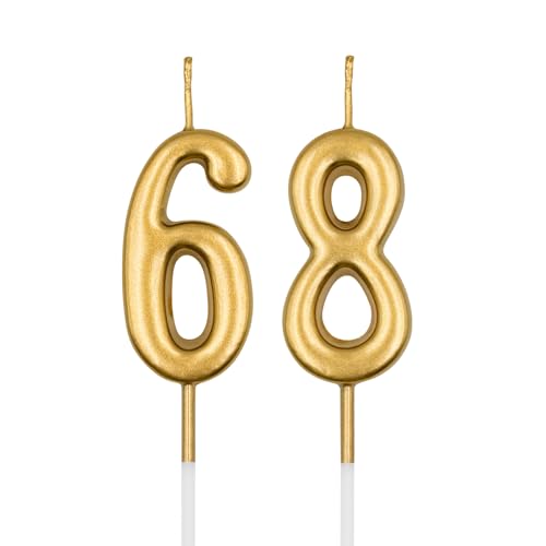 Number 68 and 86 Birthday Candles Champagne Gold Cake Topper