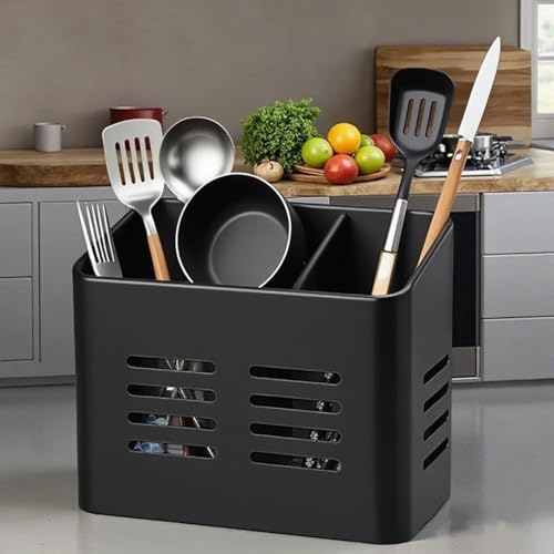 EdgeVue Dual-Compartment Kitchen Utensil Holder - Sturdy & Ventilated