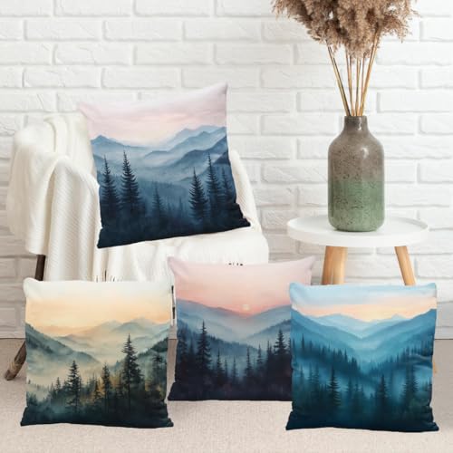 Misty Forest Throw Pillow Covers Set of 4 - 18x18 Inch Polyester