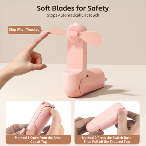 Morelax Portable Mini Handheld Fan, Foldable USB Rechargeable Fan - Pink
