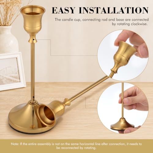 Gothic Brass Taper Candle Holders Set - 3 Heights for Home Decor