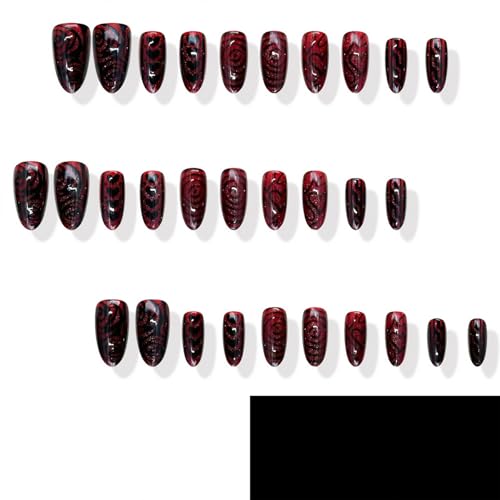 Valentine Press On Nails Medium Almond Fake Nails with Heart Designs