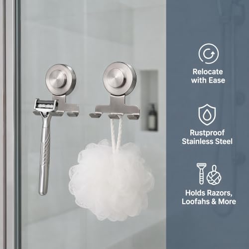 Shower Razor Holder - 2 Pack No-Drill Suction Cup Hooks
