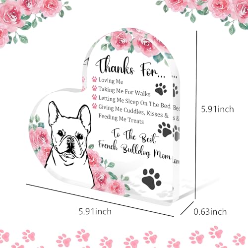 French Bulldog Appreciation Gift for Dog Moms - Acrylic Heart Plaque