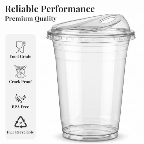 25 Pack 16 oz Clear Plastic Cups with Lids for Cold Drinks - Disposable BPA-Free Iced Coffee & Smoothie Cups