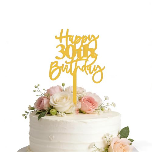 Happy 30th Birthday Cake Topper - Gold Acrylic Decoration