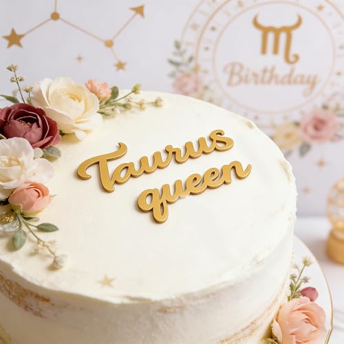 Taurus Queen Cake Topper - Gold Acrylic Zodiac Decoration