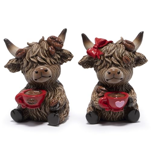 Christmas Highland Cow Coffee Resin Figurines - Farmhouse Holiday Decor