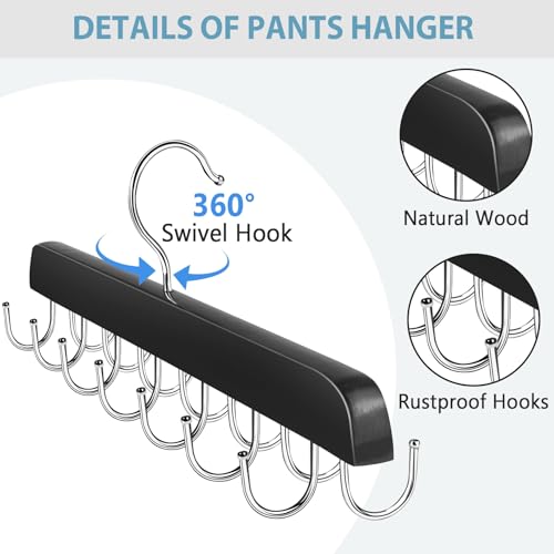 Harhana Wood Jeans Hanger 15x5 Inches, 14 Hooks Space-Saving Closet Organizer