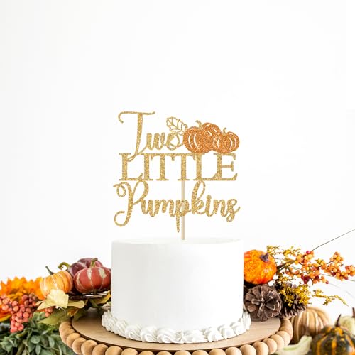 Two Little Pumpkins Cake Topper - Glitter Twins Birthday Decor