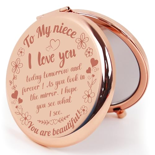 Engraved Pocket Compact Mirror - 2.6” Round Metal Double Sided 1X/2X