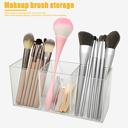 Cerpourt Clear Makeup Brush Organizer - Acrylic Storage Holder with 3 Slots