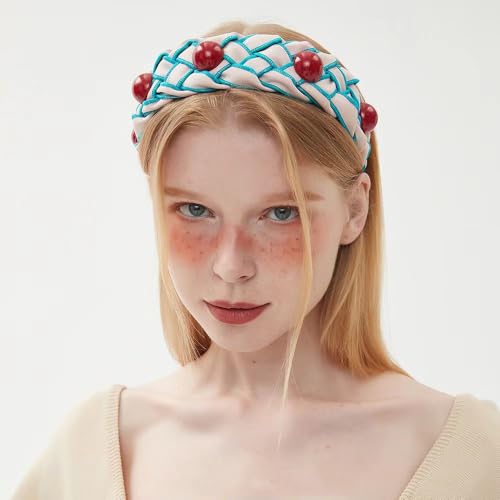Zinzin Trendy Braided Wide Headband with Blue Balls Non-Slip Hair Accessory