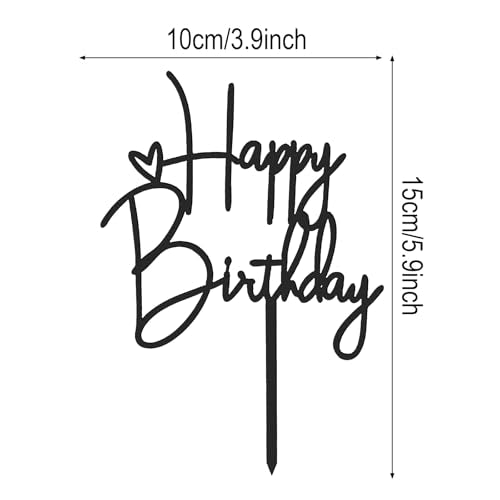 2pcs Pink & Black Happy Birthday Cake Toppers - Acrylic Decorations