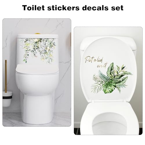 Green Leaves Toilet Tank & Seat Stickers - 2pcs Set