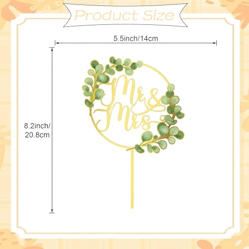 Gold Acrylic Mr & Mrs Cake Topper with Greenery - 8.2x5.5in