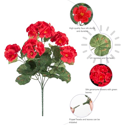 Artificial Geraniums - 6 Bundles UV Resistant Faux Flowers for Outdoor Decor