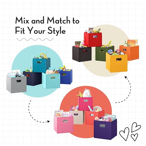 RiverRidge Kids 2pc Fabric Collapsible Storage Cube Organizers with Handles for Playroom Organization - Cream