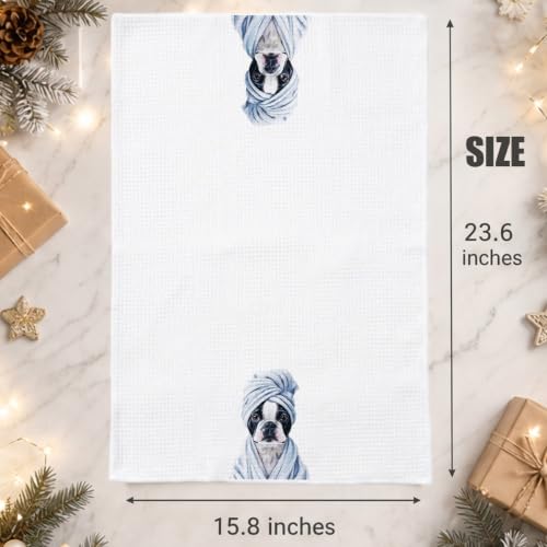 Boston Terrier Waffle Weave Bathroom Towels for Dog Lovers