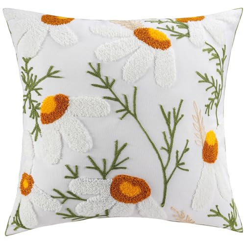 Calliopsis 18x18 Inch Embroidered Floral Jacquard Pillow Cover - ToRhine