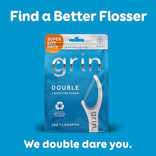 Grin Double Floss Picks, 150 Count, Mint Flavor, Recycled Plastic