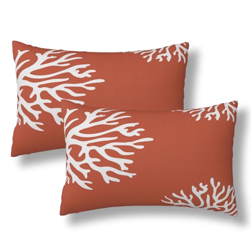 Coral Lumbar Throw Pillow Covers 12x20 - Set of 2 Ocean Pink