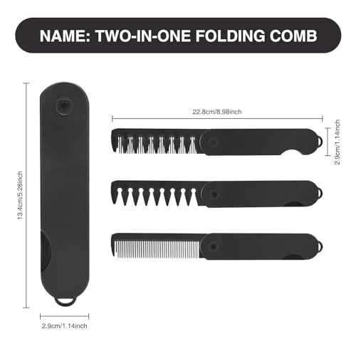 QIYUDA Folding Pocket Hair Comb for Men - 2-in-1 Fine & Wide Tooth