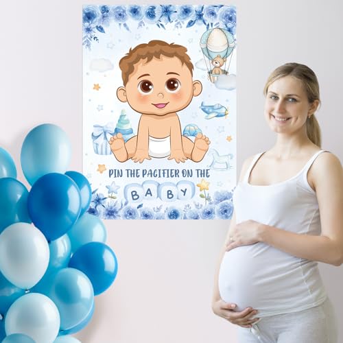 Pin The Pacifier On The Baby Game Set - Blue Baby Shower Party Activity