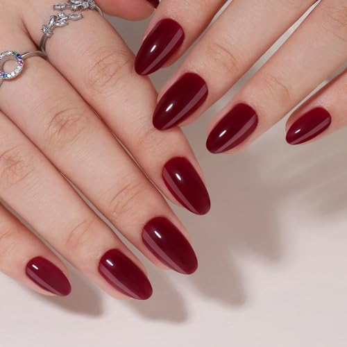 Wine Red Short Almond Press On Nails Glossy Fake Nails Kit