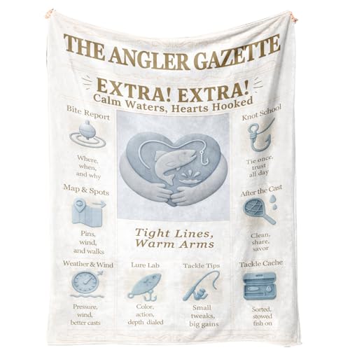 Vintage Fishing Throw Blanket 60x50 | Soft Flannel Fleece Gift
