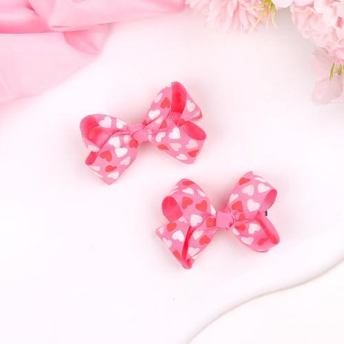 Valentine's Day Hair Bow Clips Pink Heart Hair Barrettes 2Pcs