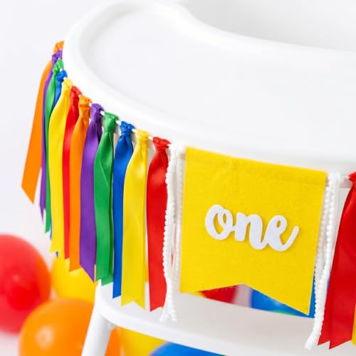 Rainbow 1st Birthday High Chair Banner - Pre-Assembled ONE Decoration