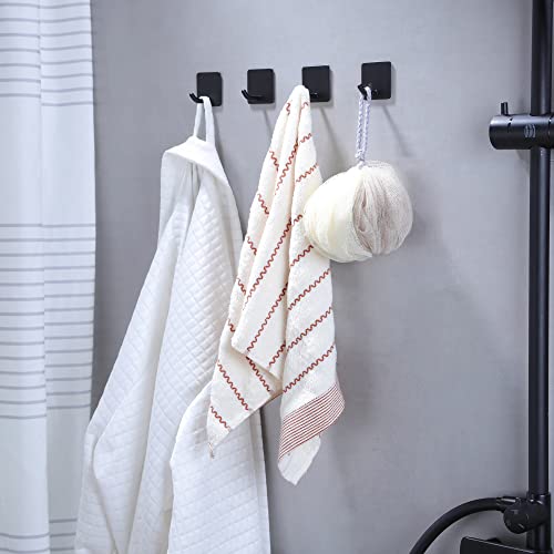 YIGII Adhesive Towel Hooks, Matte Black Stainless Steel Wall Hooks (4 Pack)