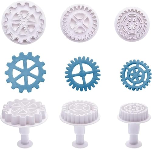3-Piece Gear Cookie Cutters and Steampunk Fondant Molds for Baking