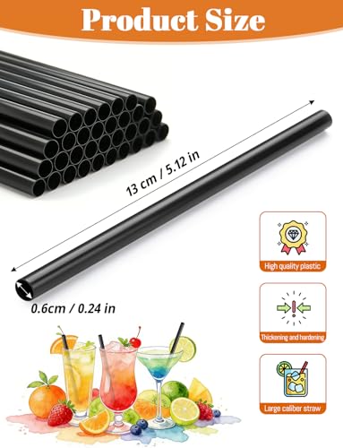 Black Disposable Cocktail Straws 5.1 Inch - 170 Pack for Bars & Parties
