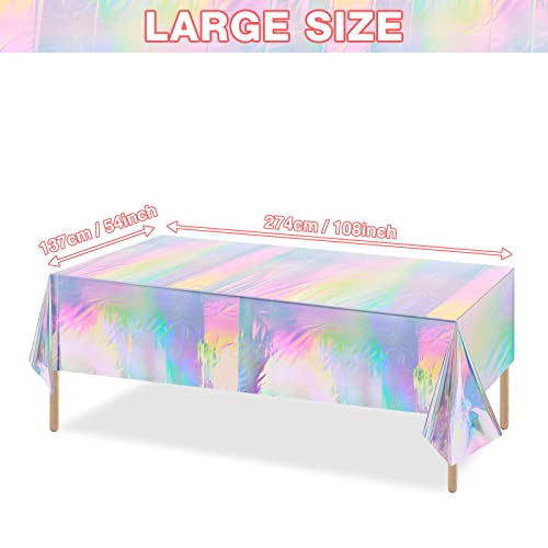 Laser Iridescent Plastic Tablecloths 12 Pack - Shiny Disposable Rectangular Cover 54" x 108" - Party Decor